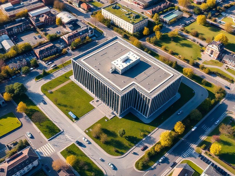 Dronefoto af kommunal bygningsportefølje